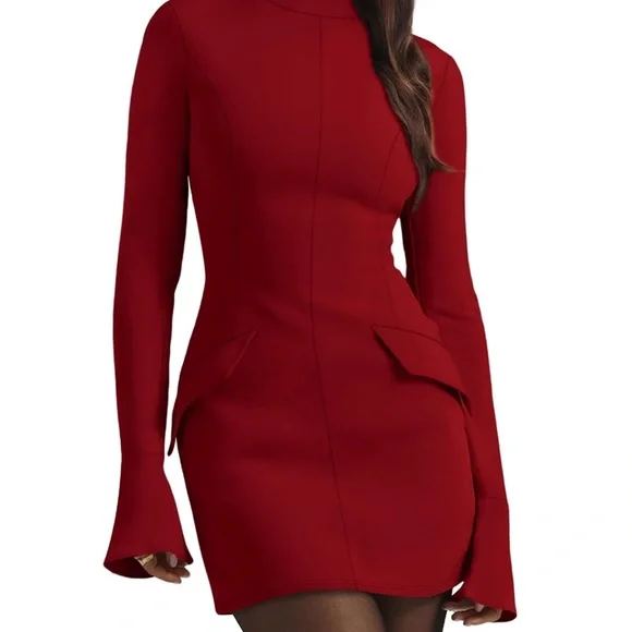 Commense | Dresses | Womens Fall Long Sleeve Mock Neck Dress Basic Party  Club Bodycon Mini Dresses | Poshmark